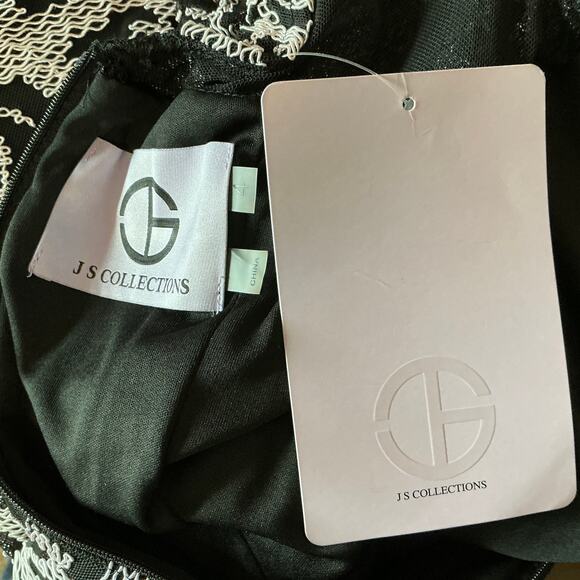 JS Collections Embroidered Lace Column Evening Gown Black and White Size 4 Dress - Picture 10 of 14